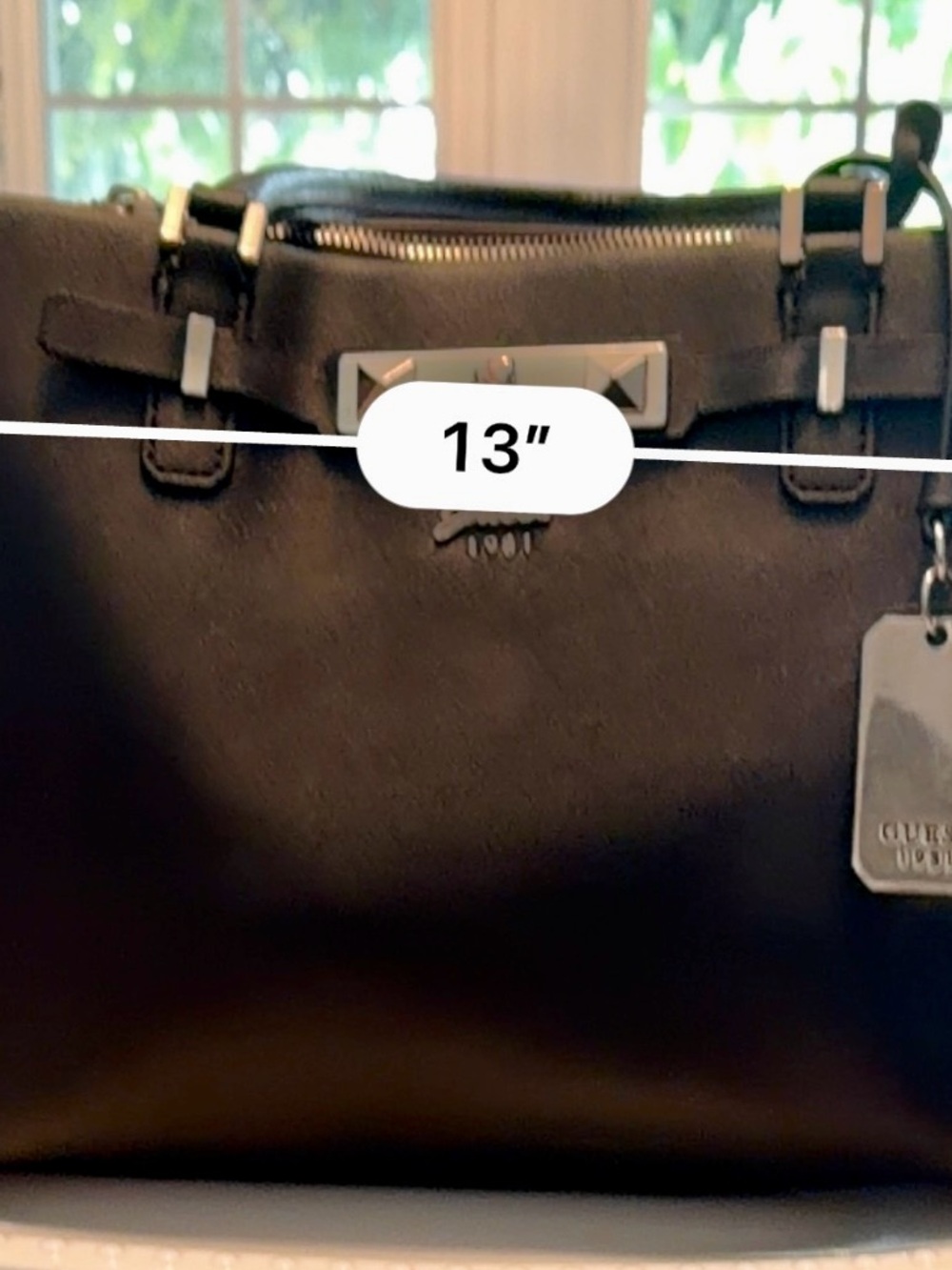 Guess Black Structured Saffiano Tote with Silver Hardware - Picture 4 of 7